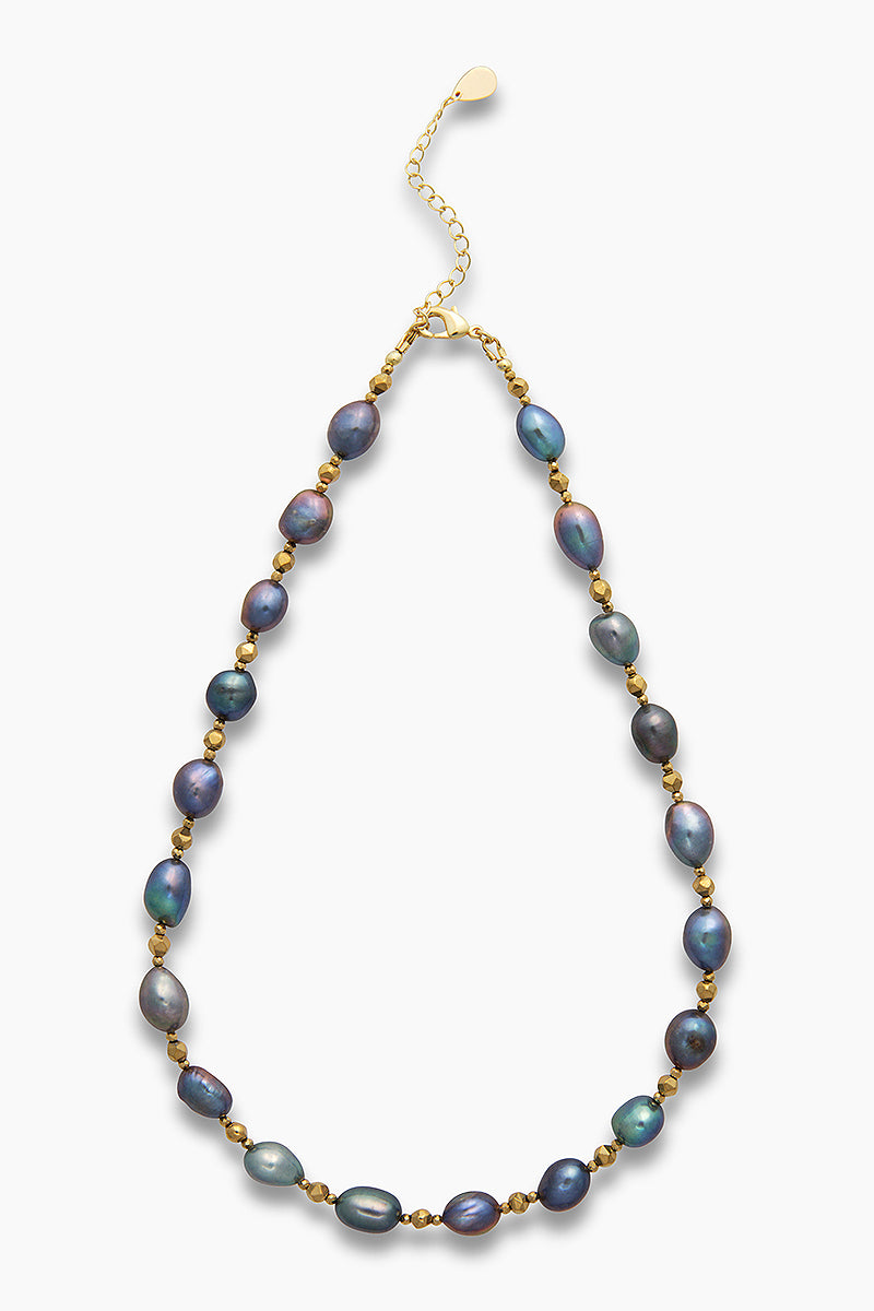 Collier Nina avec perles d'eau douce bleu paon